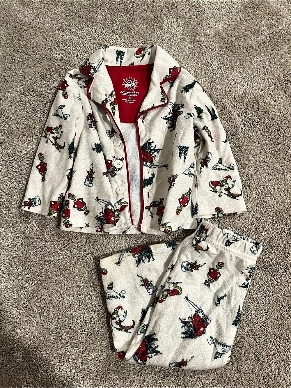 The Grinch Fleece Pajama Set White & Red Baby 12M
